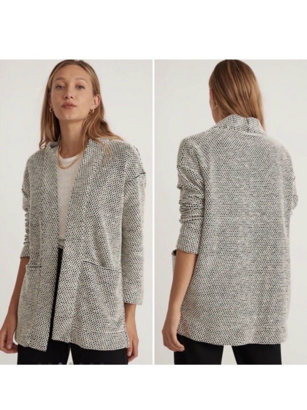 Marine Layer Birdseye oversized black & white textured cardigan XS
